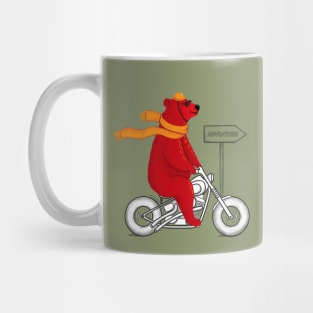 Red adventure bear on a motorcycle Mug